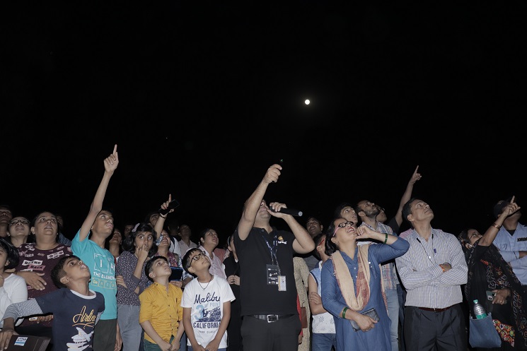 People gathered at Qutub Minar to observe the International Space Station (ISS)