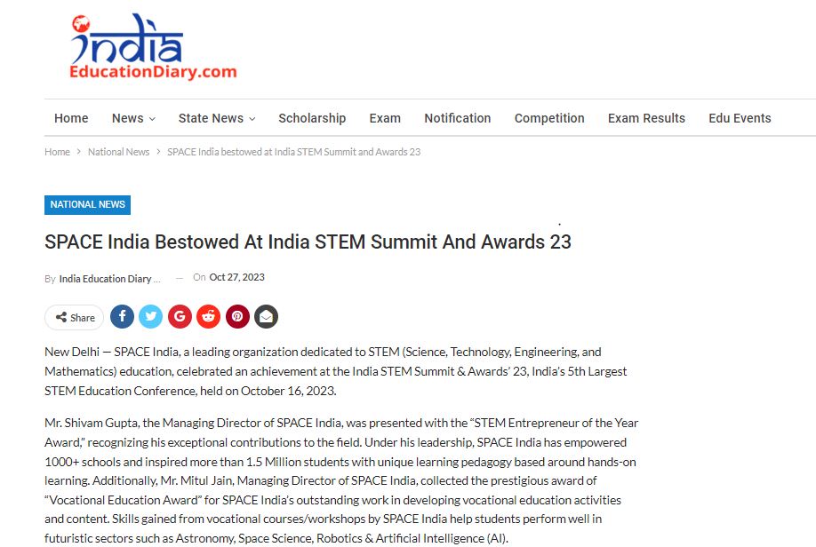 SPACE India Bestowed At India STEM Summit And Awards 23 - IED