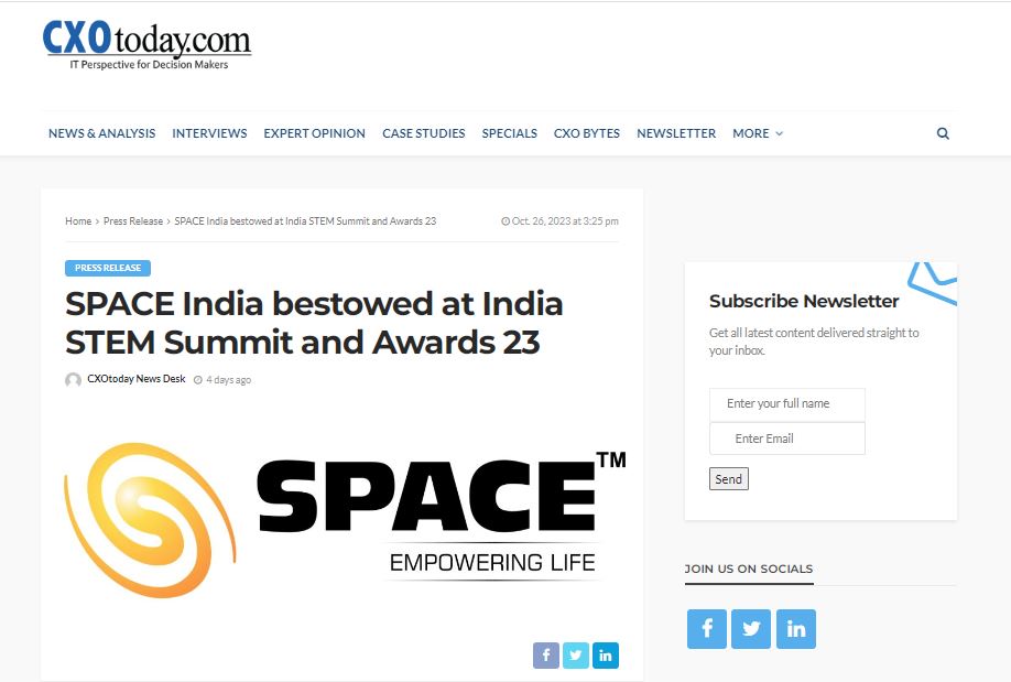 SPACE India bestowed at India STEM Summit and Awards 23
