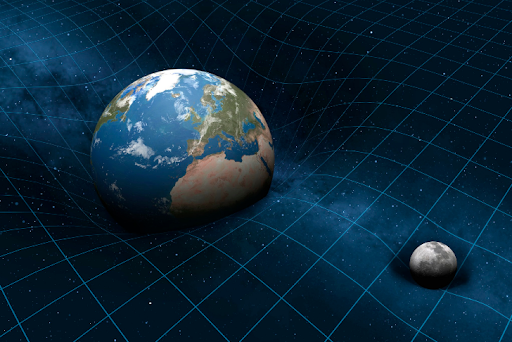 Gravity comparison of Earth and Moon in Space fabric