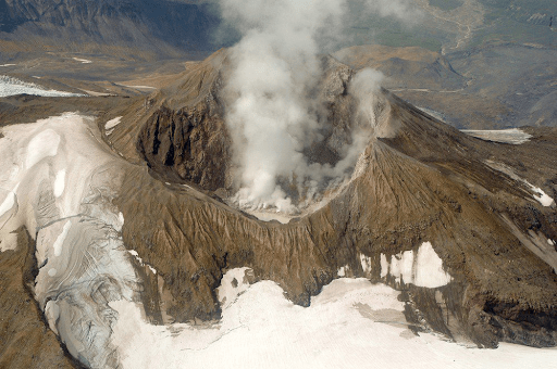 Picture showing water body and volcanic eruption