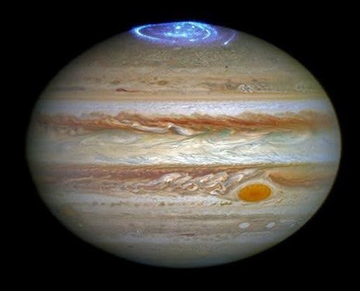 Pictures depicting auroras on Jupiter and Saturn