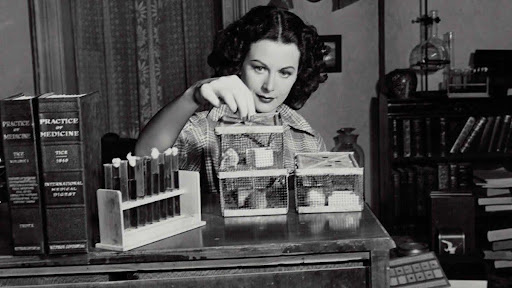 Hedy Lamarr working in her lab