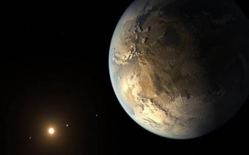 This illustration depicts Kepler-186f, the first validated Earth size planet to orbit a distant star in the habitable zone