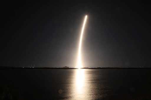 Creating a golden streak in the night sky, a SpaceX Falcon 9 rocket carrying Firefly Aerospace’s Blue Ghost Mission One